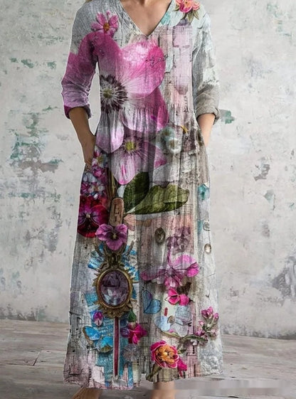 Robe de Saison à Motifs Floraux et Relief 3D