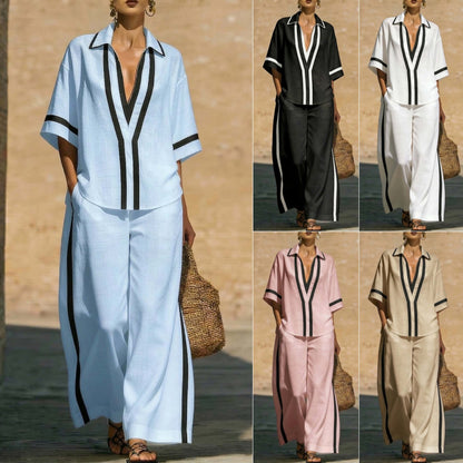 Ensemble "City-Chic" – Duo Haut Color-Block & Pantalon Palazzo à Jambes Larges