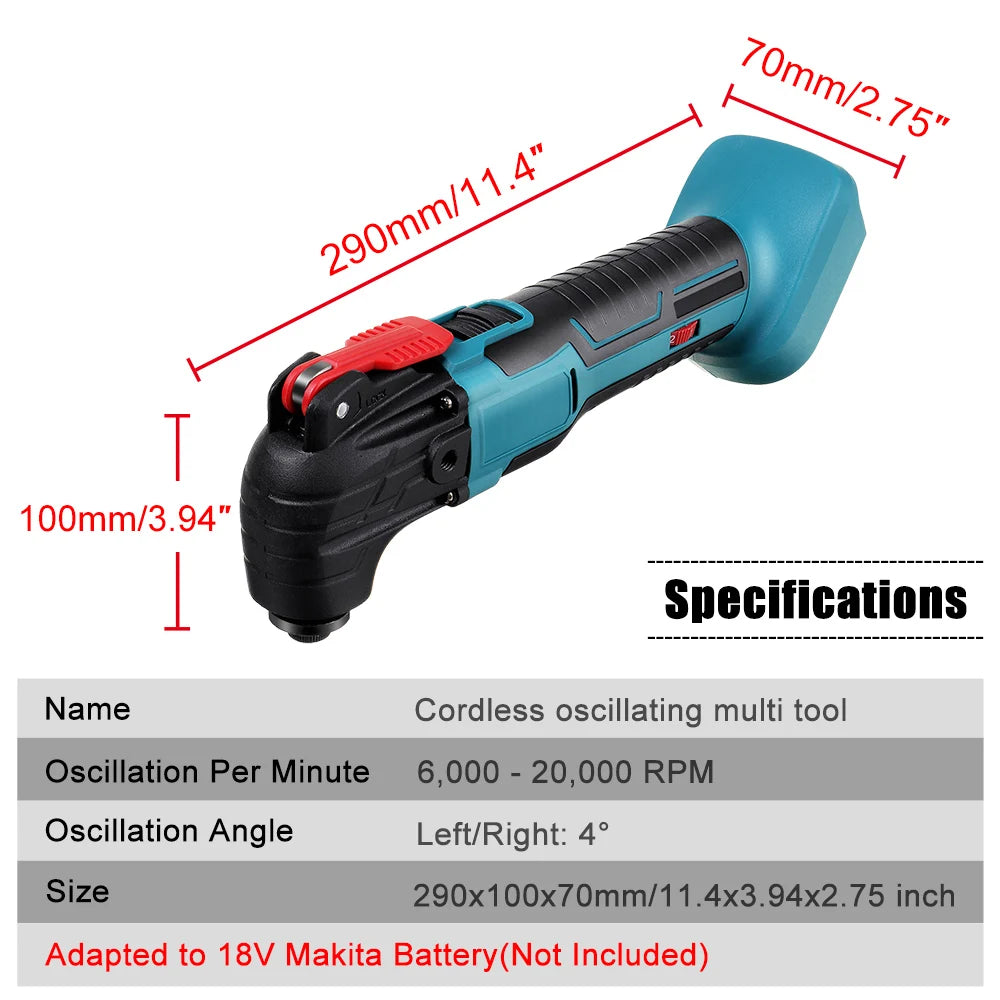 Scie oscillante, Outil oscillant sans fil Rénovateur électrique Multi-outils Machine de coupe compatible avec batterie Makita/dewalt/milwaukee 18v