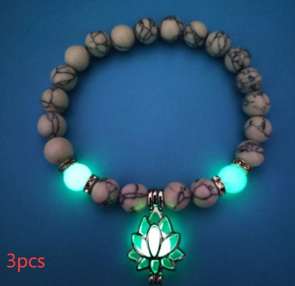 Bracelet "Lotus Lumineux" – Pierre Naturelle, Énergie Yoga & Perles Phosphorescen