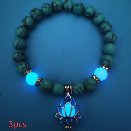 Bracelet "Lotus Lumineux" – Pierre Naturelle, Énergie Yoga & Perles Phosphorescen