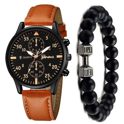 4/2/1pcs Hommes Sports Montres Set Homme Business Quartz Wristwatch Luxury Bracelet en cuir marron Montre décontractée pour hommes (pas de boîte)