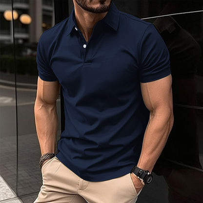 Polo d'été à manches courtes pour hommes avec Bouton de couleur unie Haut à boutons à revers