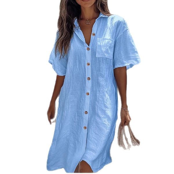 Robe Chemise "Elegance-Flow" – Coupe Ample, Col à Revers & Boutonnage Classique
Le chic minimaliste pour un été tout en confort