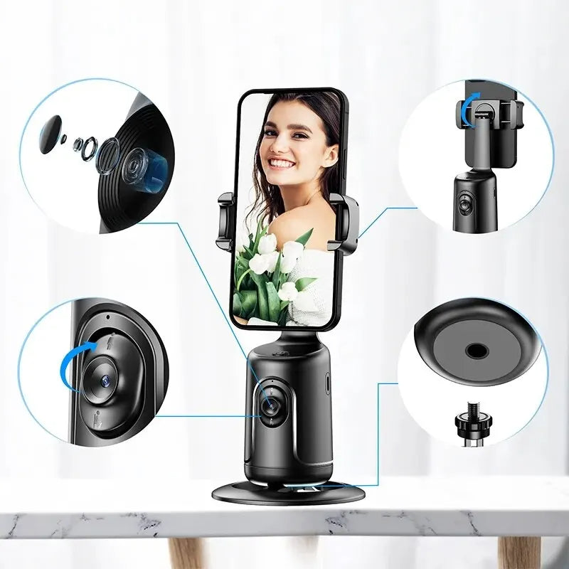 Stabilisateur 360, Suivi automatique du visage Cardan AI Smart Cardan Support de téléphone automatique pour smartphone Vidéo Vlog Trépied stabilisateur en direct