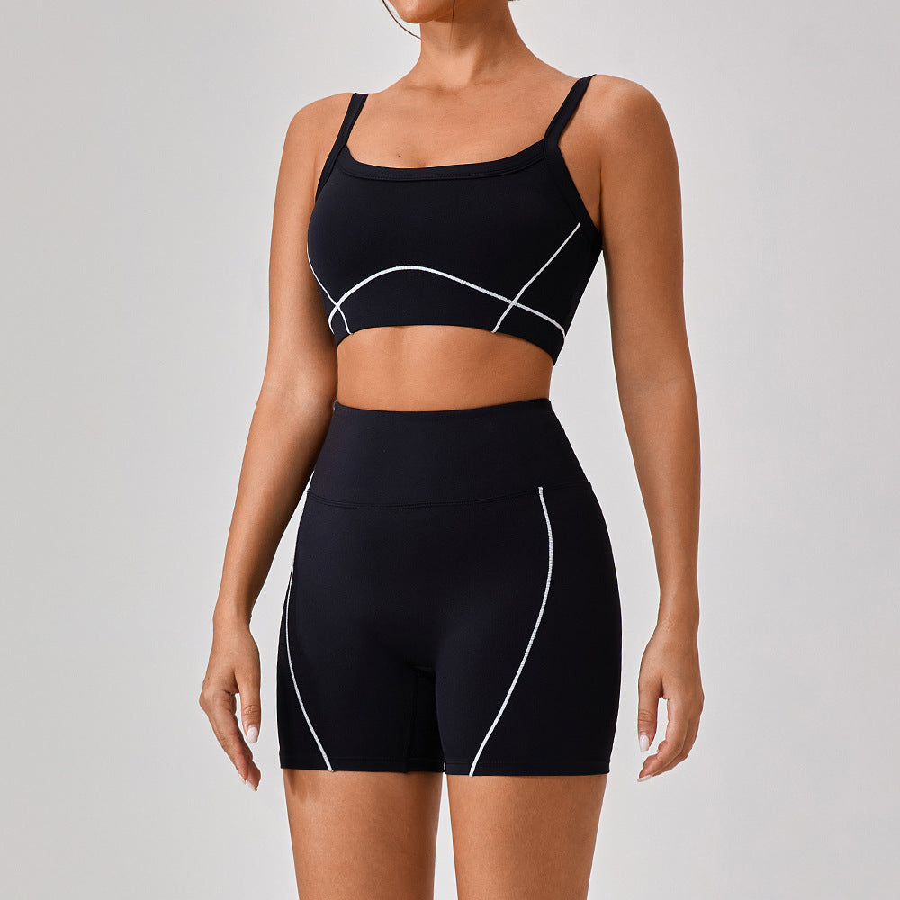 Ensemble "Contour-Flex" – Set Fitness 2 Pièces à Bretelles Spaghetti & Design Bicolore