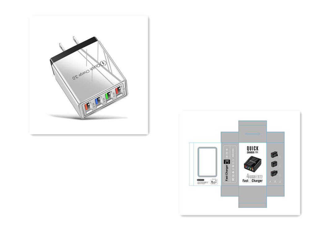Chargeur USB Charge rapide 3.0 4 Adaptateur de téléphone pour tablette Chargeur mobile mural portable