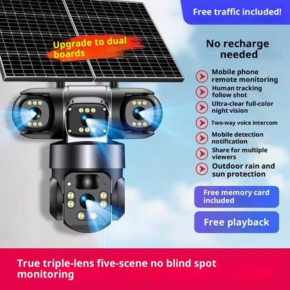Caméra de surveillance solaire sans plug-in multi objectifs