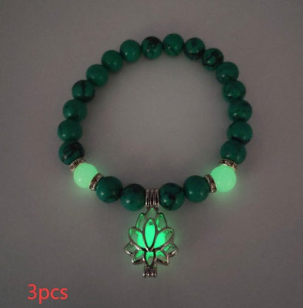 Bracelet "Lotus Lumineux" – Pierre Naturelle, Énergie Yoga & Perles Phosphorescen