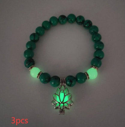 Bracelet "Lotus Lumineux" – Pierre Naturelle, Énergie Yoga & Perles Phosphorescen
