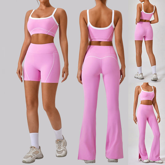 Ensemble "Contour-Flex" – Set Fitness 2 Pièces à Bretelles Spaghetti & Design Bicolore