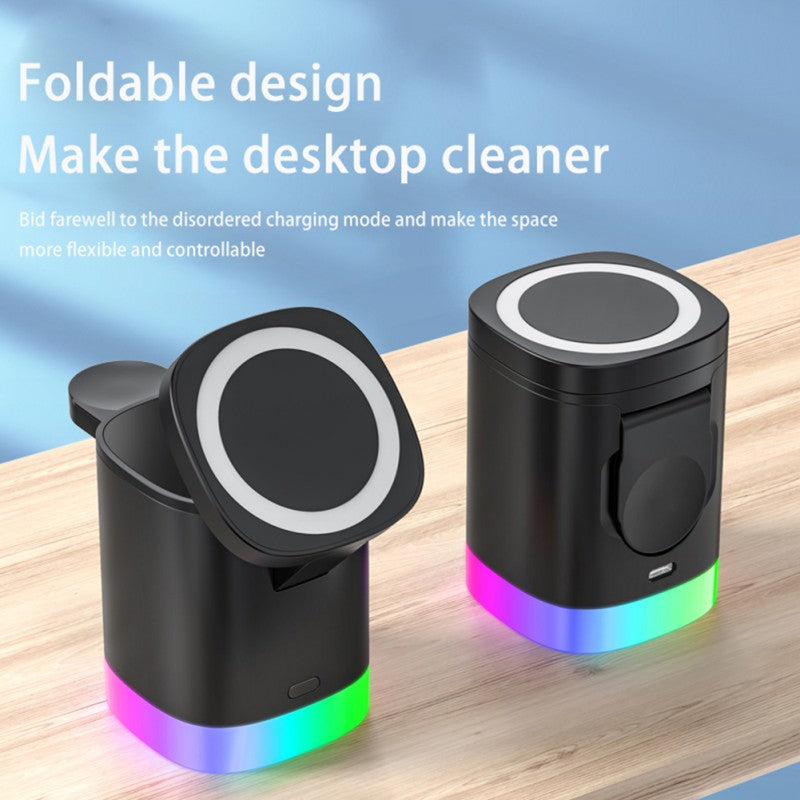 Chargeur rapide sans fil magnétique 3 en 1 pour téléphone intelligent Station de charge de lumière ambiante RVB pour Airpods IWatch
