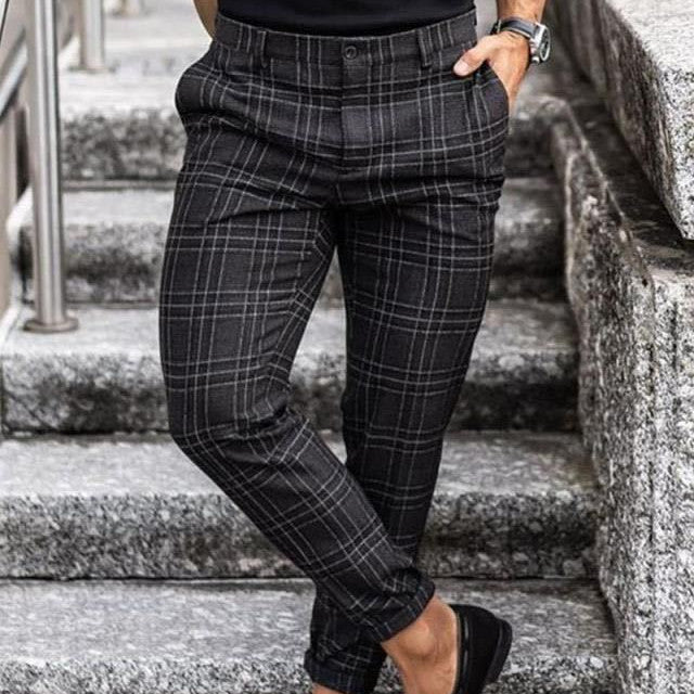 Pantalon à carreaux Pantalon décontracté pour hommes ample et fin