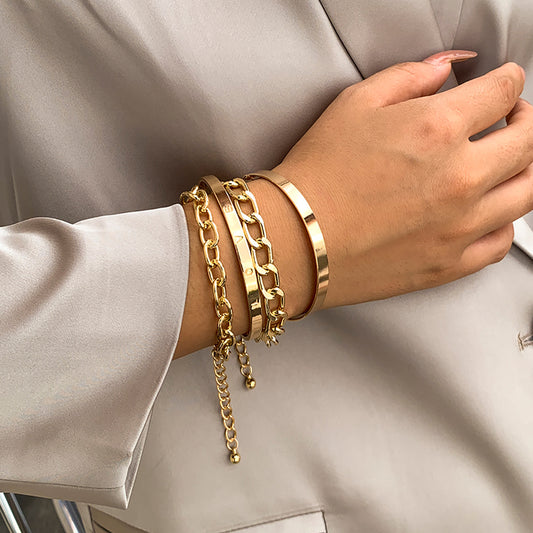 Ensemble de Bracelets "Pure-Link" – Jonc Ouvert en C & Chaîne Maillée Minimaliste