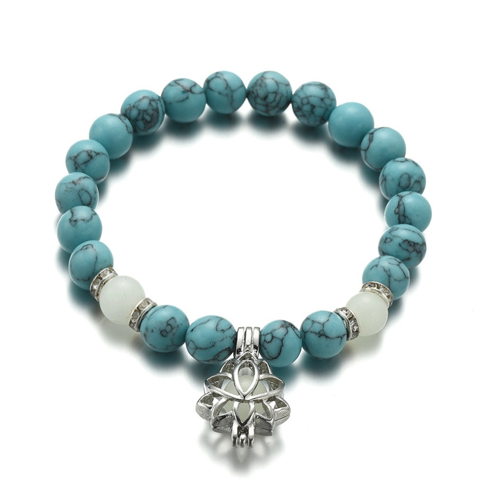 Bracelet "Lotus Lumineux" – Pierre Naturelle, Énergie Yoga & Perles Phosphorescen