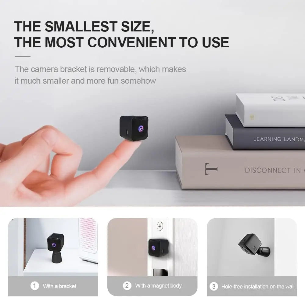 Caméras cachées EKMini Spy pour la sécurité de la maison 4KHD Grand angle WiFi sans fil Petite nounou Surveillance/Détection de mouvement/Vision nocturne