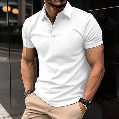 Polo d'été à manches courtes pour hommes avec Bouton de couleur unie Haut à boutons à revers