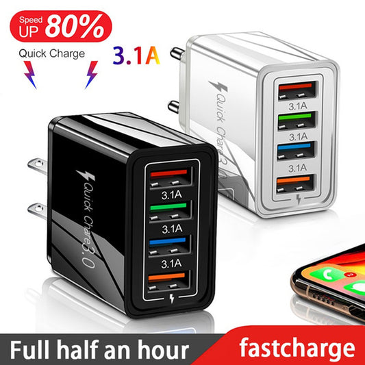 Chargeur USB Charge rapide 3.0 4 Adaptateur de téléphone pour tablette Chargeur mobile mural portable