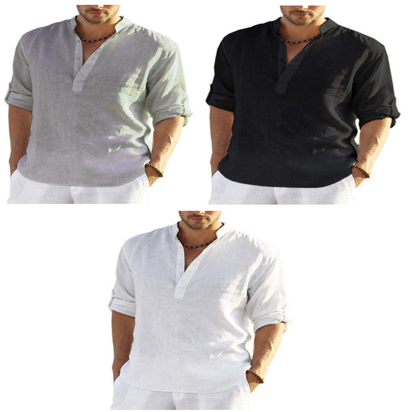 Chemise "Zenith-Linen" – Col Montant, Coupe Ample en Lin & Coton Respirant