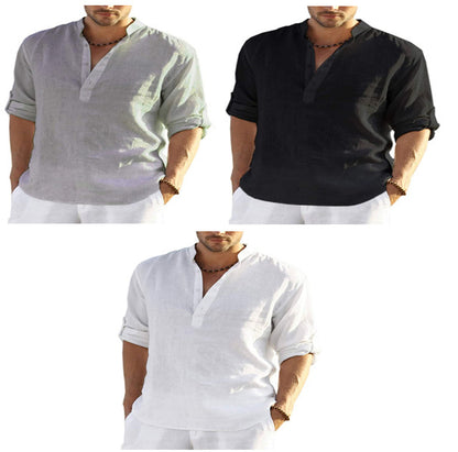 Chemise "Zenith-Linen" – Col Montant, Coupe Ample en Lin & Coton Respirant