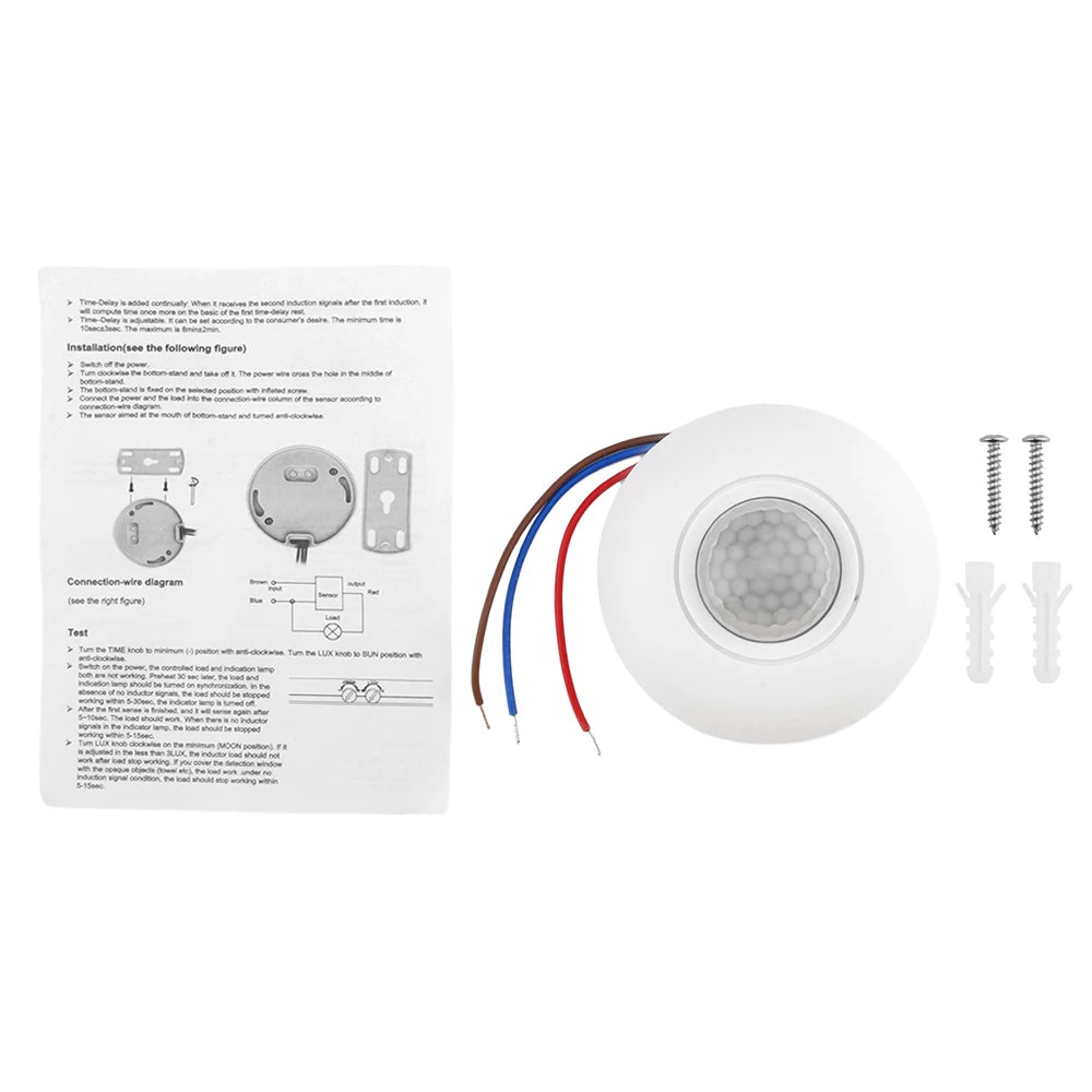 AC85-265V Intelligent Human Infrared Sensor Switch Ceiling Sensor Switch for Ceiling 360℃ Motion Sensor Light Switch Wholesale