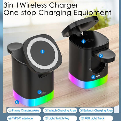 Chargeur rapide sans fil magnétique 3 en 1 pour téléphone intelligent Station de charge de lumière ambiante RVB pour Airpods IWatch