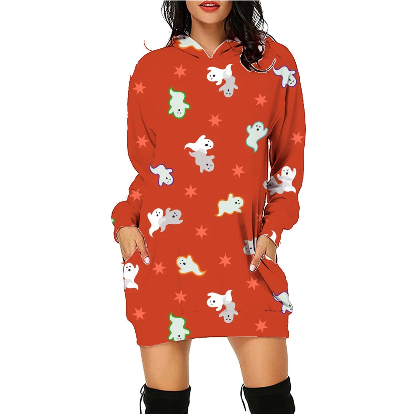 Robe-Sweat "Spooky-Vibe" – Sweat à Capuche Long Imprimé Halloween avec Poches